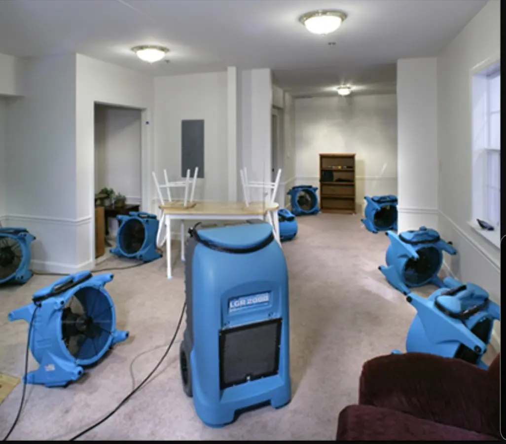Air movers and dehumidifier setup for Water Damage Restoration in Tyler